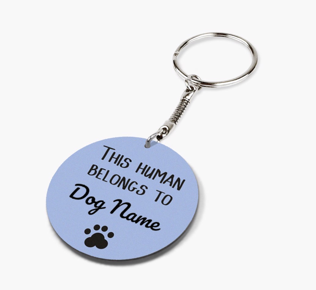 Personalised 'This human belongs to {dogsName}' Double-sided keychain