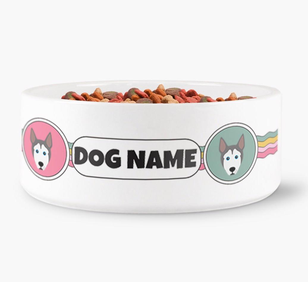 Rainbow Waves - Personalized Dog Bowl for your {breedFullName}
