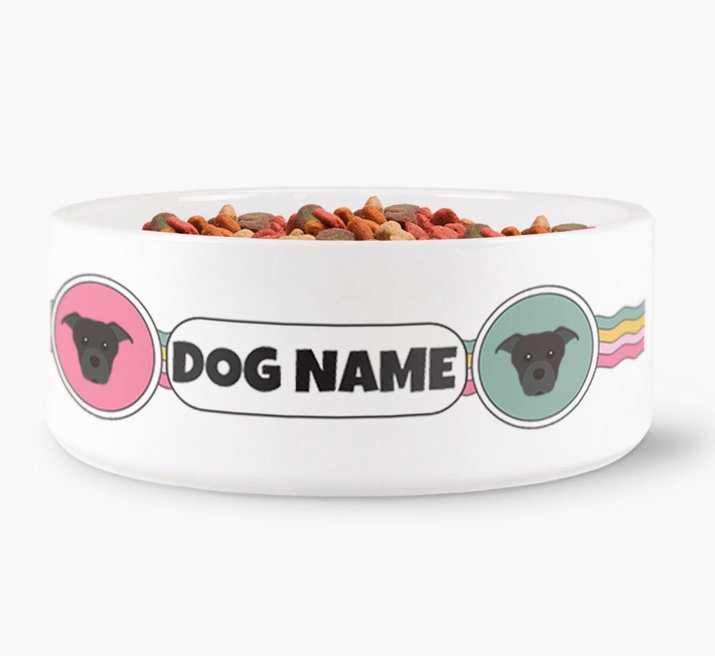 Rainbow Waves - Personalized Dog Bowl for your {breedFullName}