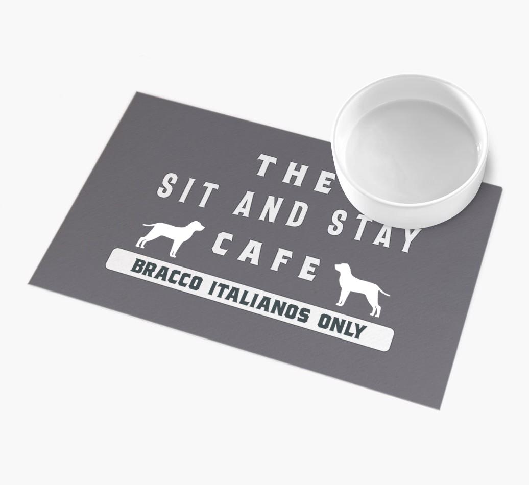 'Sit and Stay Cafe' - Personalized {breedFullName} Feeding Mat