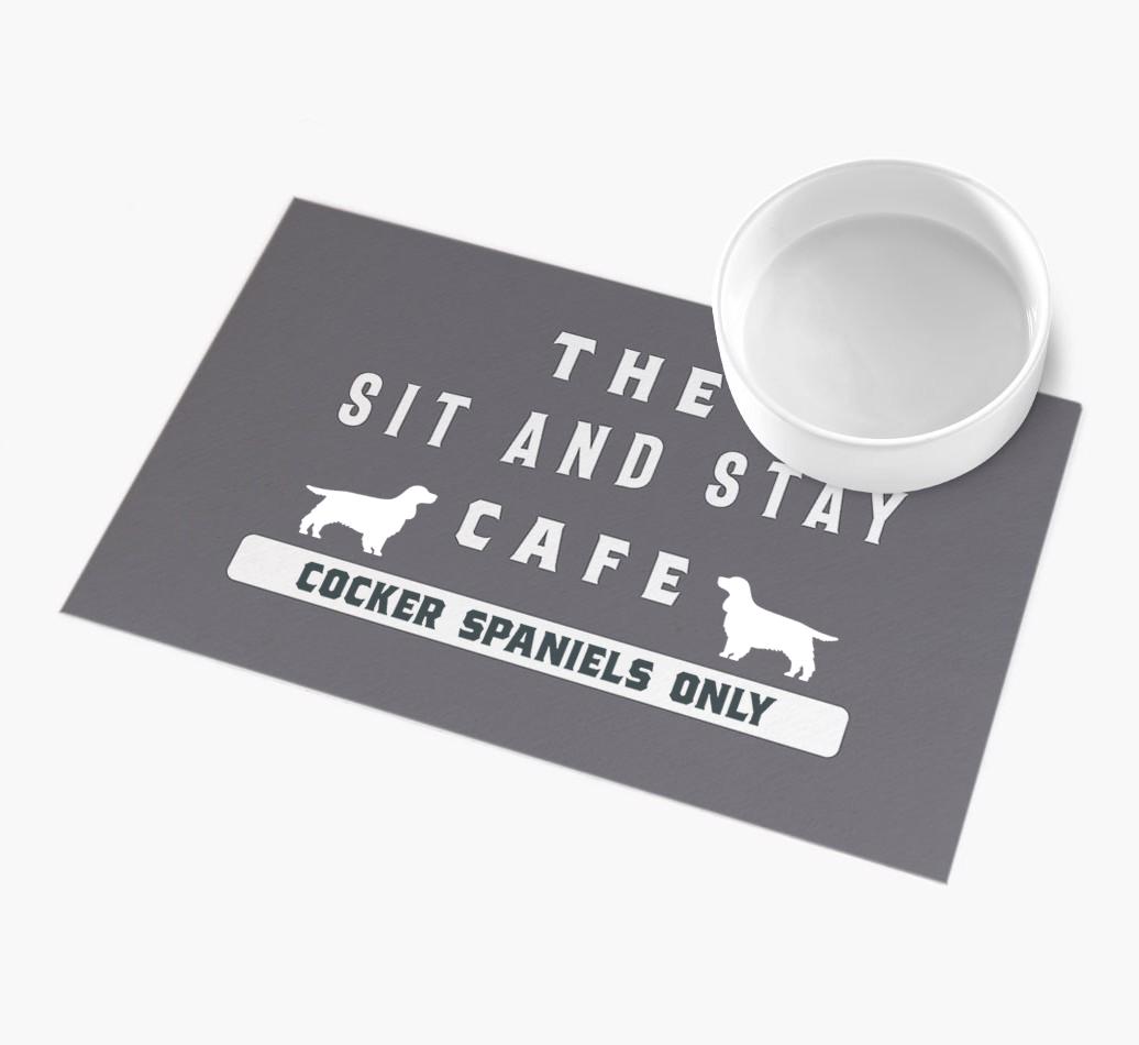 'Sit and Stay Cafe' - Personalized {breedFullName} Feeding Mat