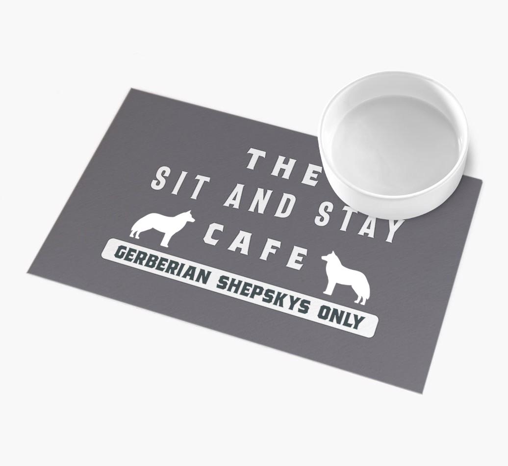 'Sit and Stay Cafe' - Personalized {breedFullName} Feeding Mat