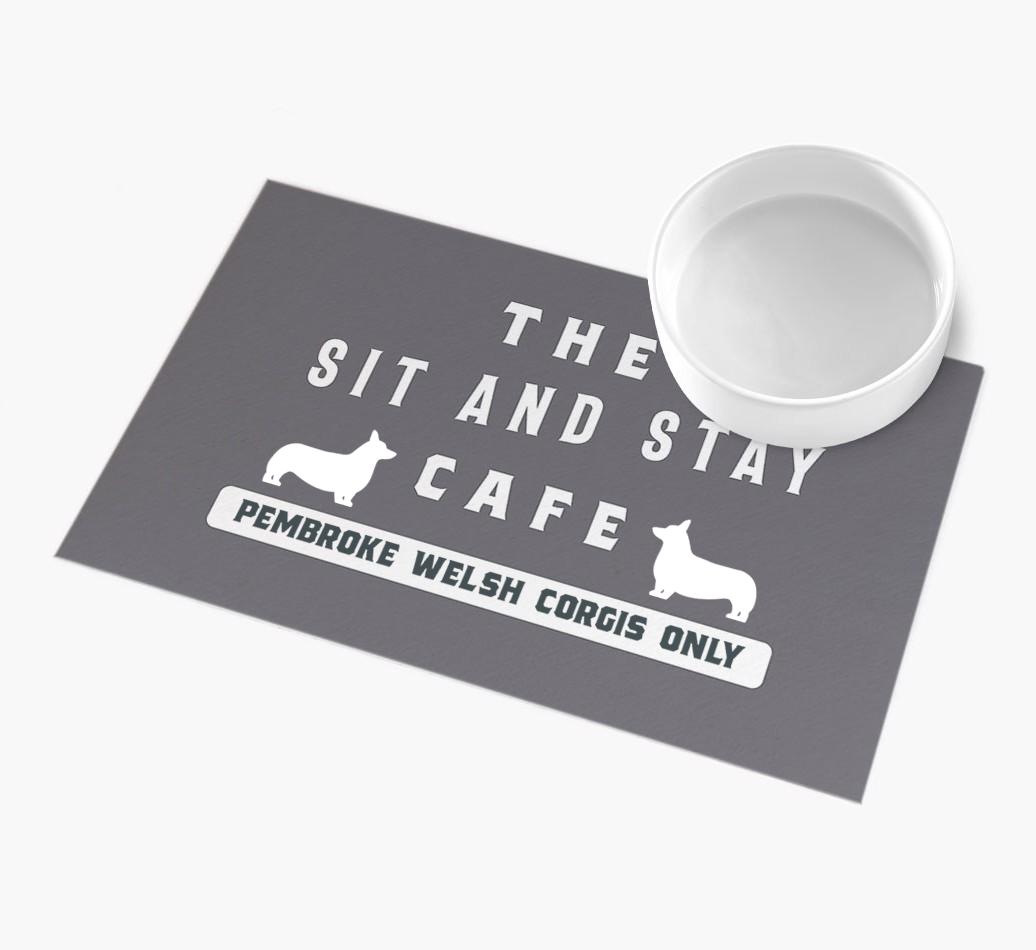 'Sit and Stay Cafe' - Personalized {breedFullName} Feeding Mat