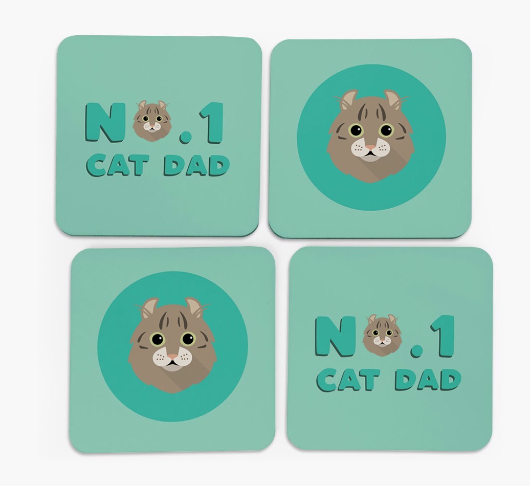'No. 1 Cat Dad' - Personalised {breedFullName} Coasters (Set of 4)
