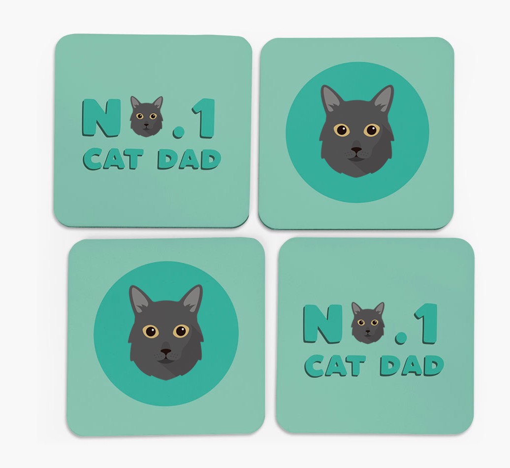 'No. 1 Cat Dad' - Personalised {breedFullName} Coasters (Set of 4)