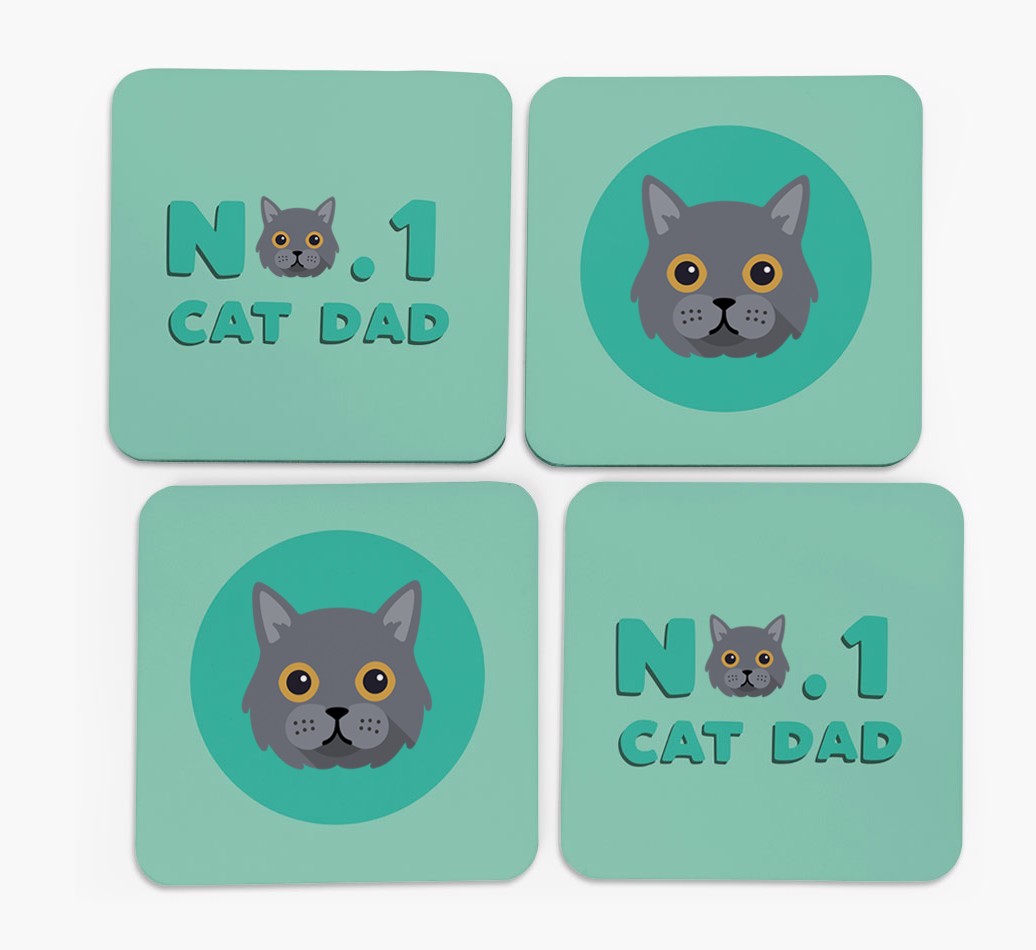 'No. 1 Cat Dad' - Personalised {breedFullName} Coasters (Set of 4)