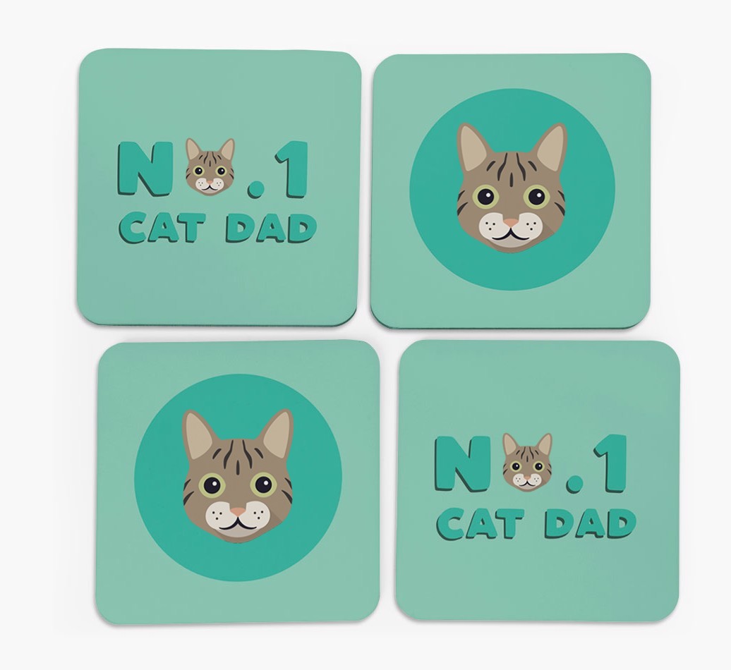 'No. 1 Cat Dad' - Personalised {breedFullName} Coasters (Set of 4)