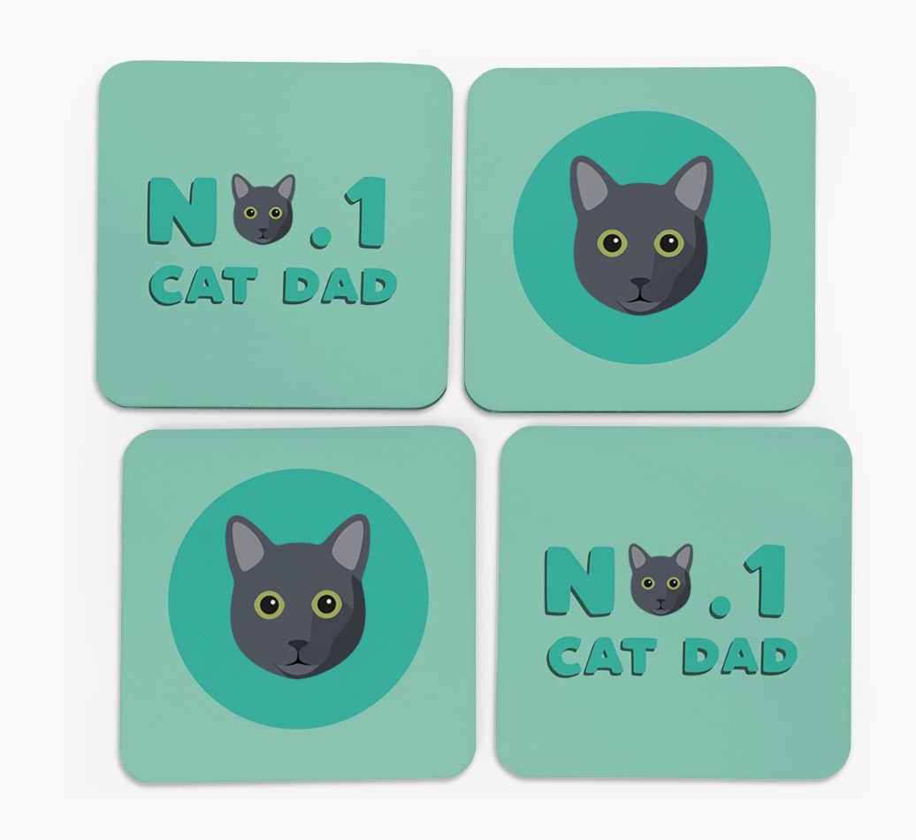 'No. 1 Cat Dad' - Personalised {breedFullName} Coasters (Set of 4)