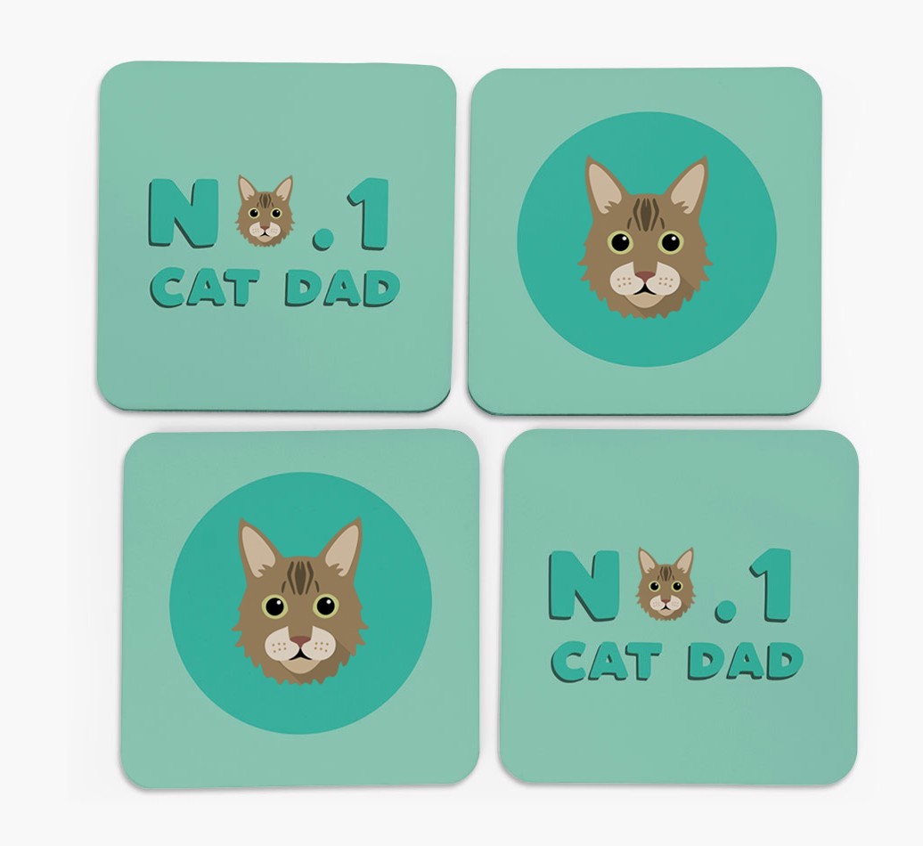 'No. 1 Cat Dad' - Personalised {breedFullName} Coasters (Set of 4)