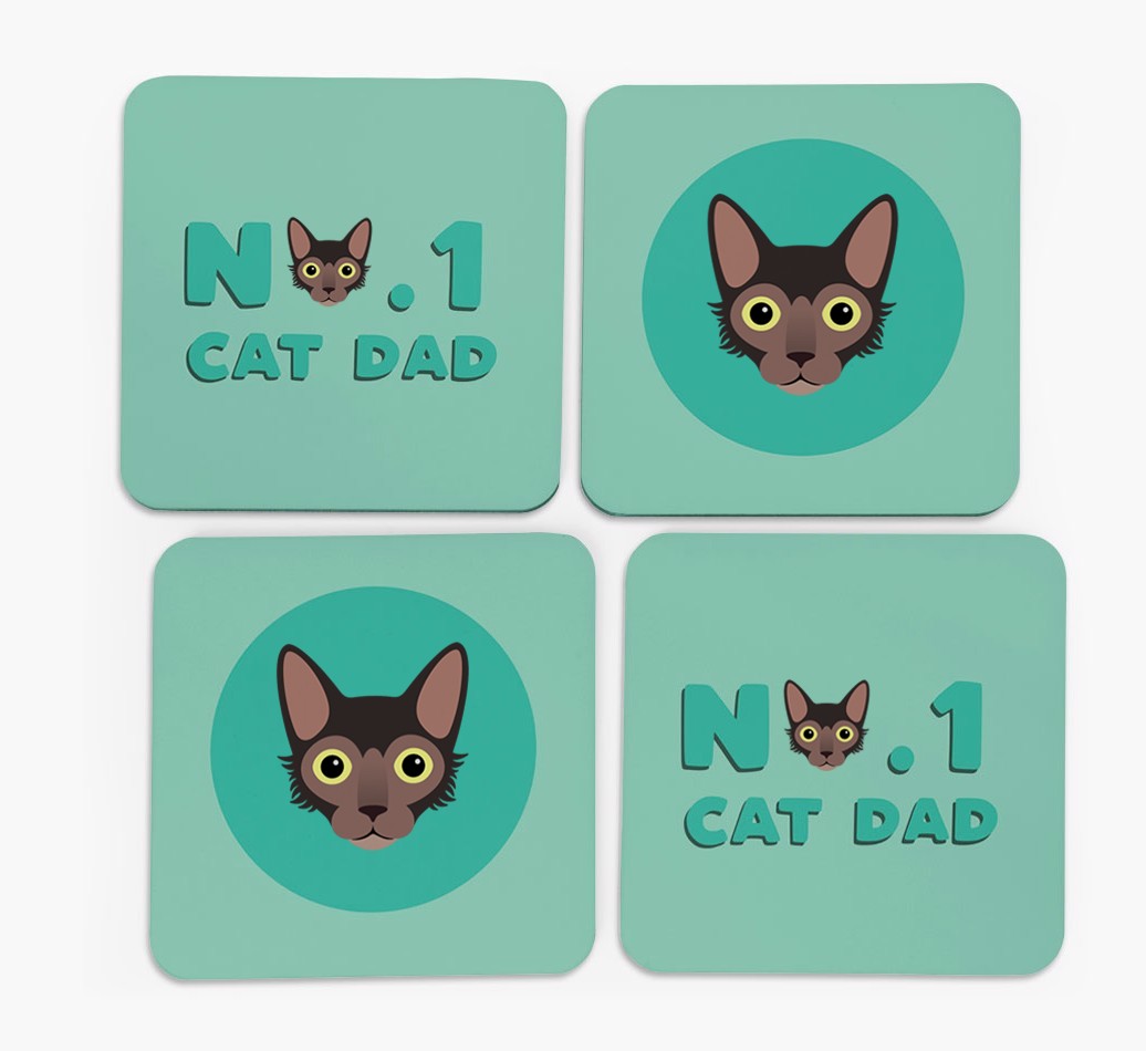 'No. 1 Cat Dad' - Personalised {breedFullName} Coasters (Set of 4)