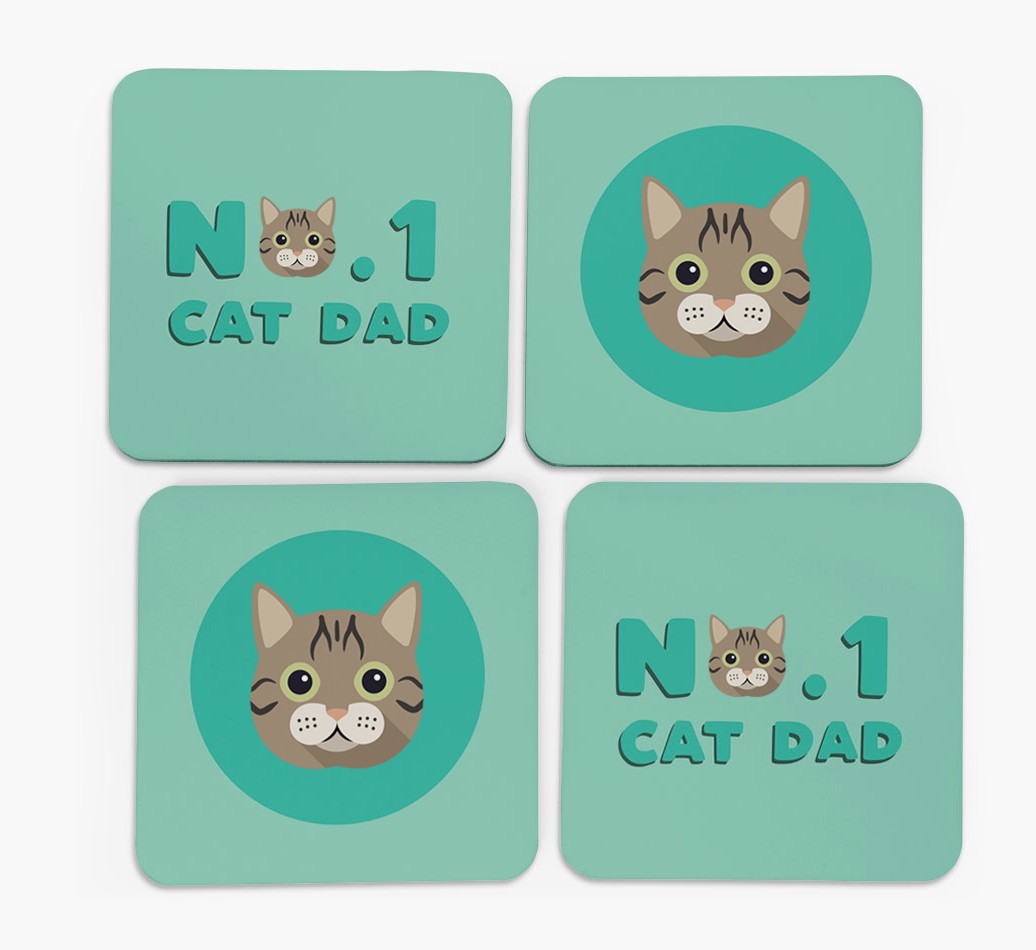 'No. 1 Cat Dad' - Personalised {breedFullName} Coasters (Set of 4)