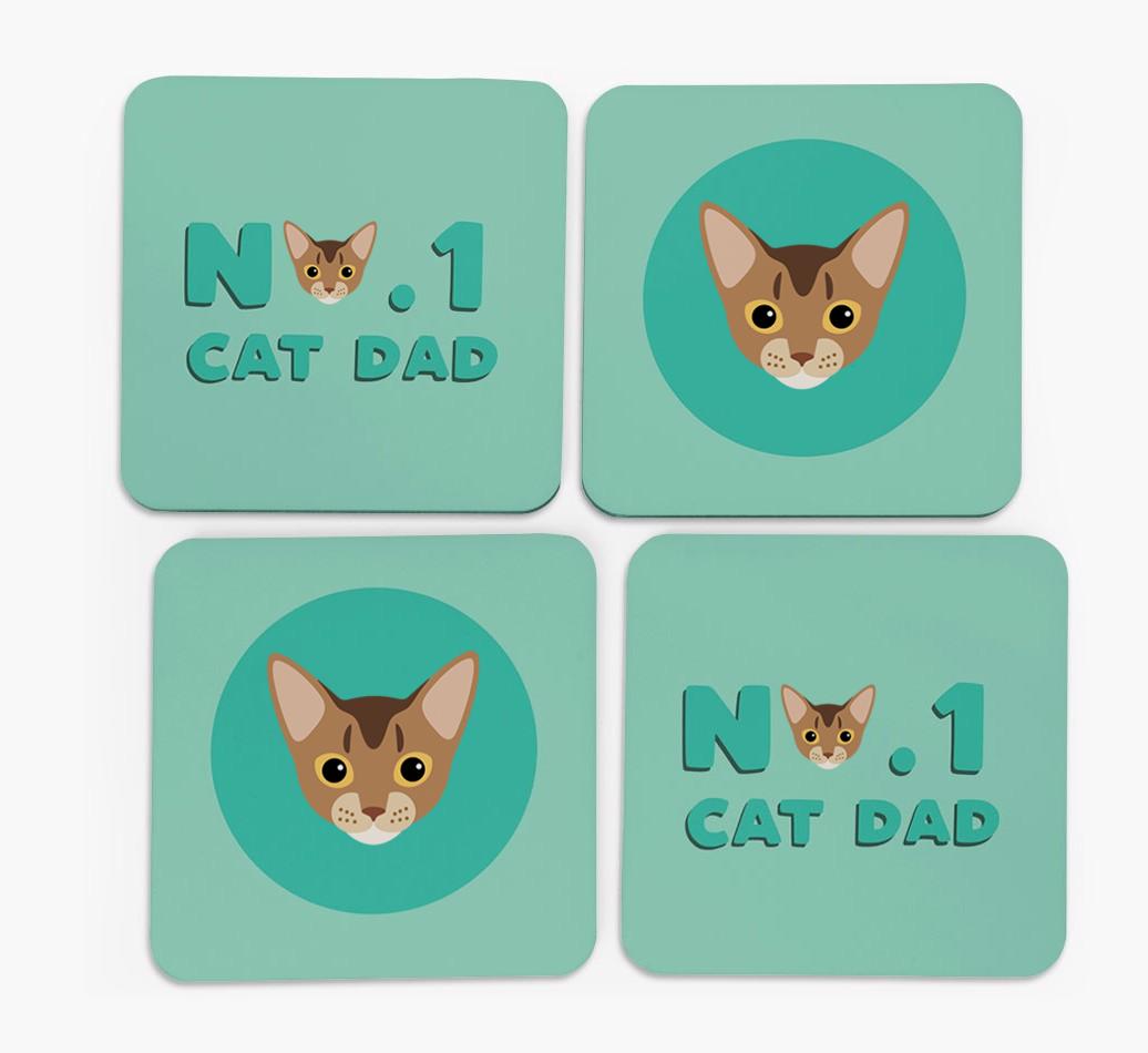 'No. 1 Cat Dad' - Personalised {breedFullName} Coasters (Set of 4)
