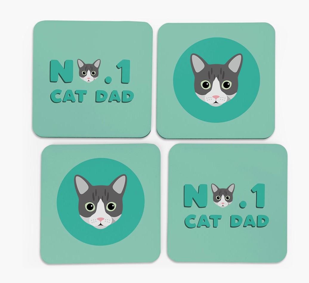 'No. 1 Cat Dad' - Personalised {breedFullName} Coasters (Set of 4)