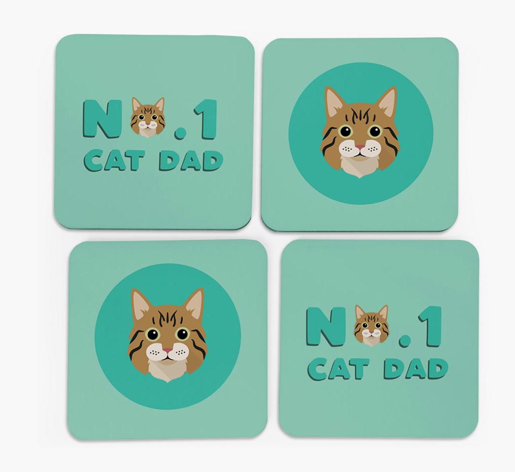 'No. 1 Cat Dad' - Personalised {breedFullName} Coasters (Set of 4)