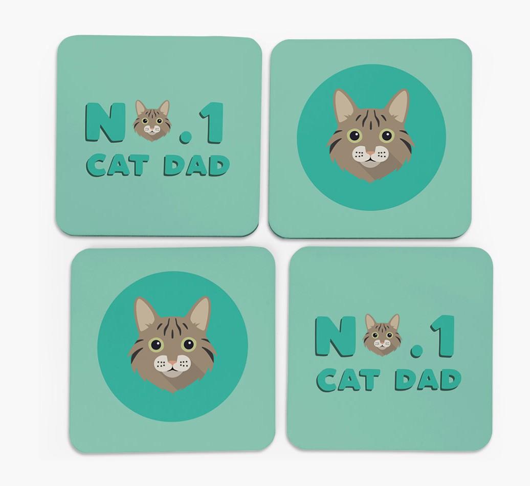 'No. 1 Cat Dad' - Personalised {breedFullName} Coasters (Set of 4)