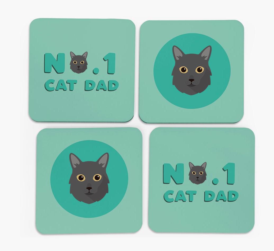 'No. 1 Cat Dad' - Personalised {breedFullName} Coasters (Set of 4)