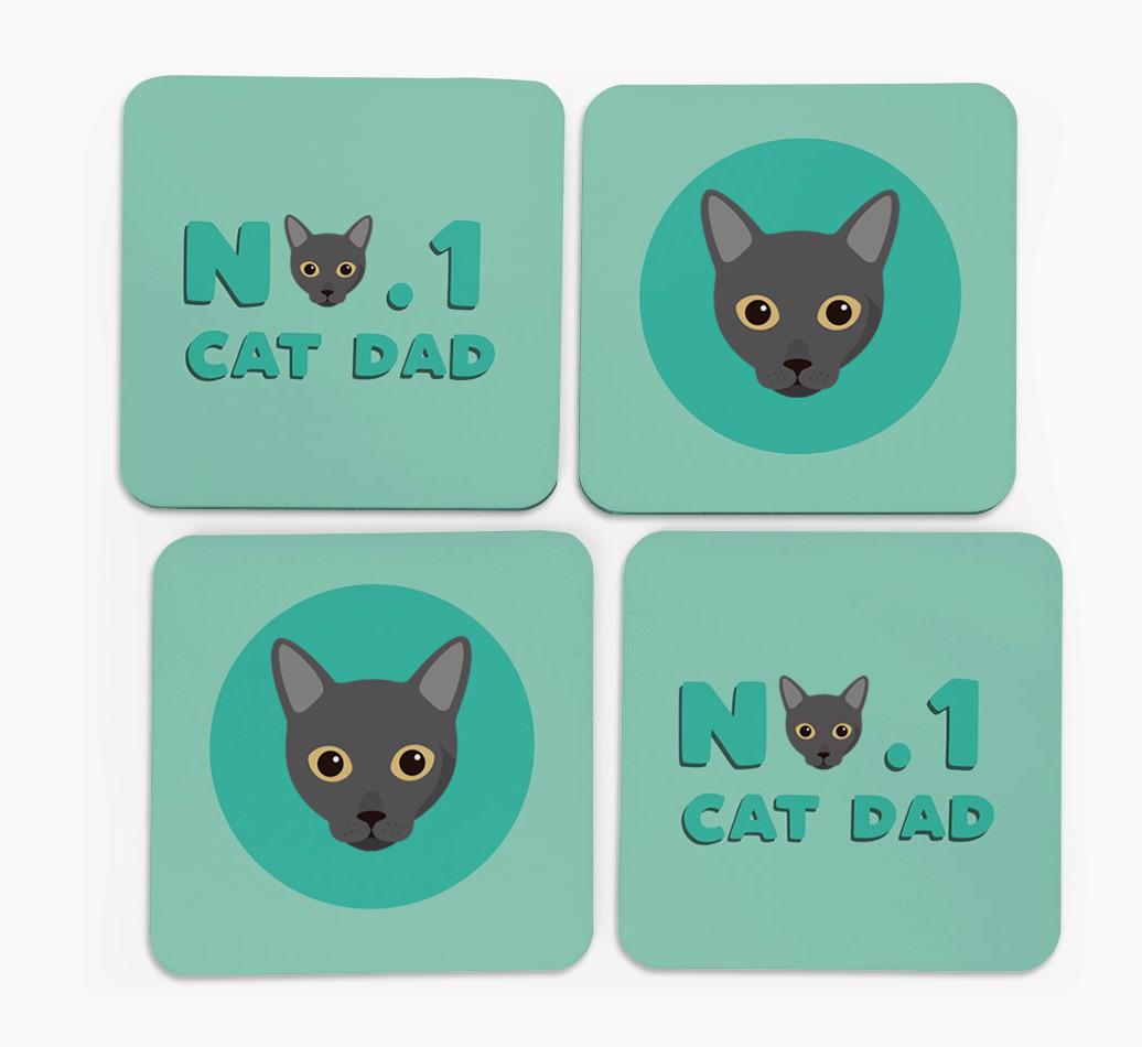 'No. 1 Cat Dad' - Personalised {breedFullName} Coasters (Set of 4)