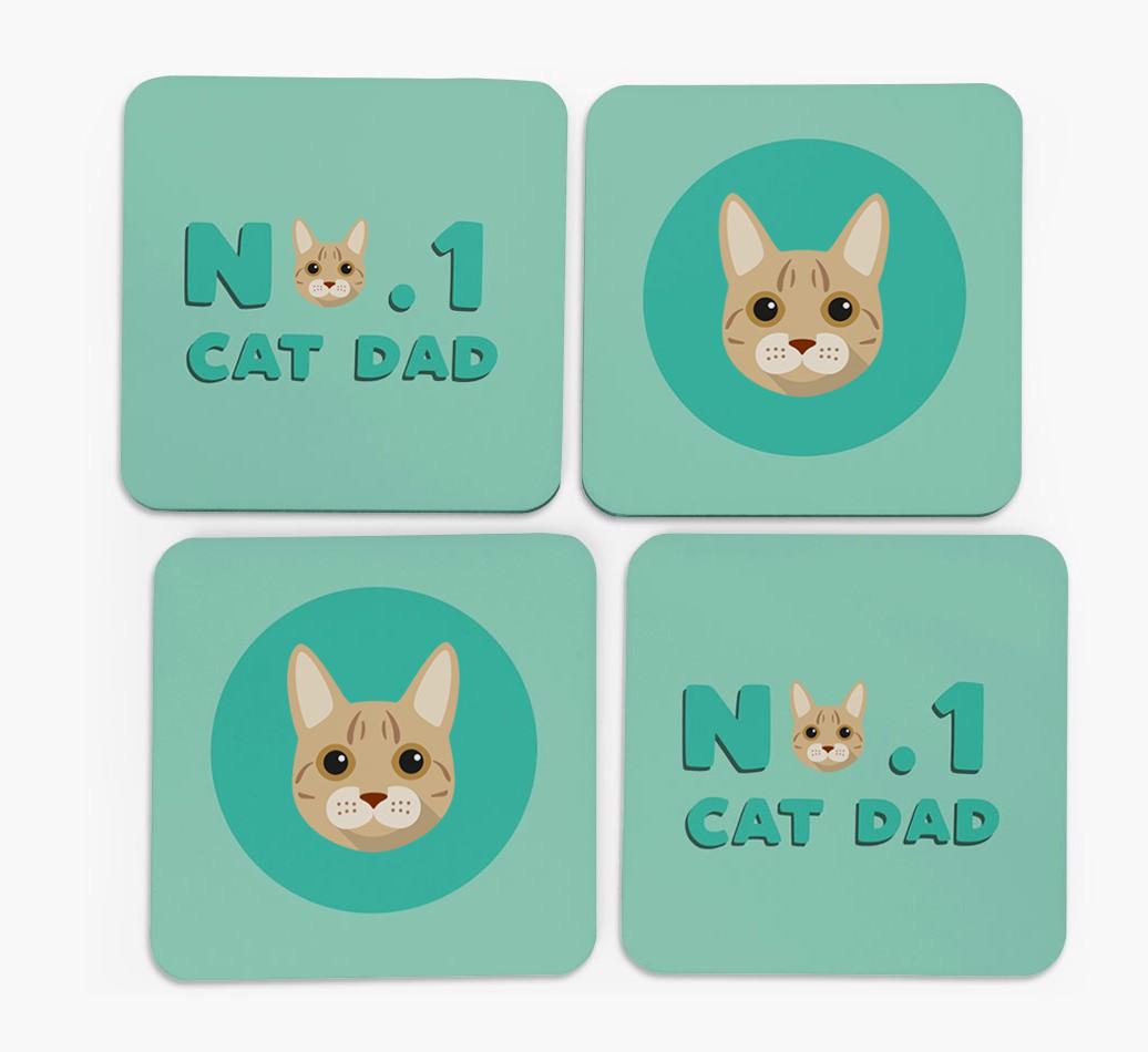'No. 1 Cat Dad' - Personalised {breedFullName} Coasters (Set of 4)