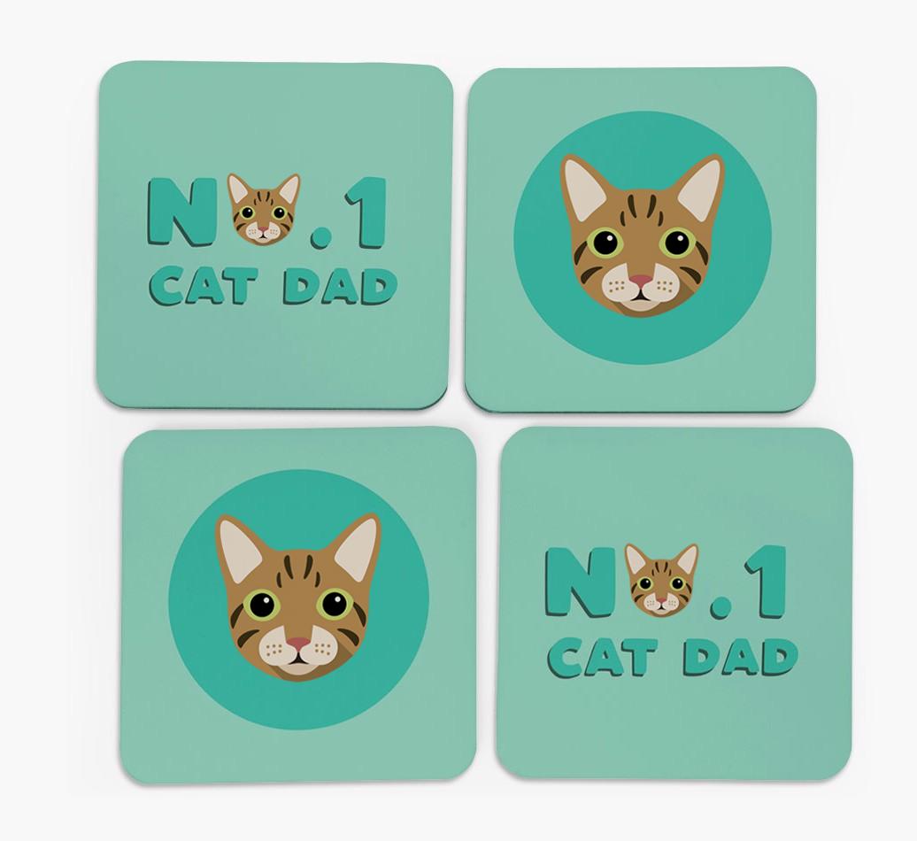 'No. 1 Cat Dad' - Personalised {breedFullName} Coasters (Set of 4)