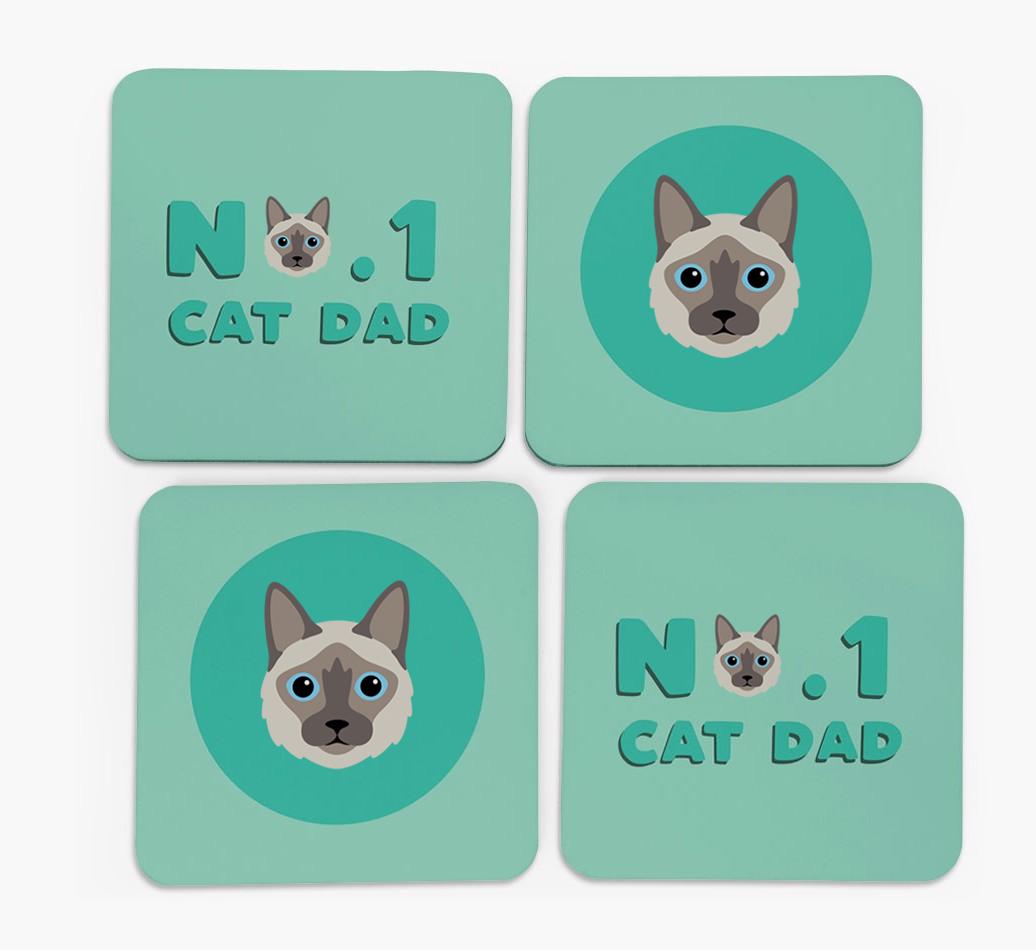 'No. 1 Cat Dad' - Personalised {breedFullName} Coasters (Set of 4)