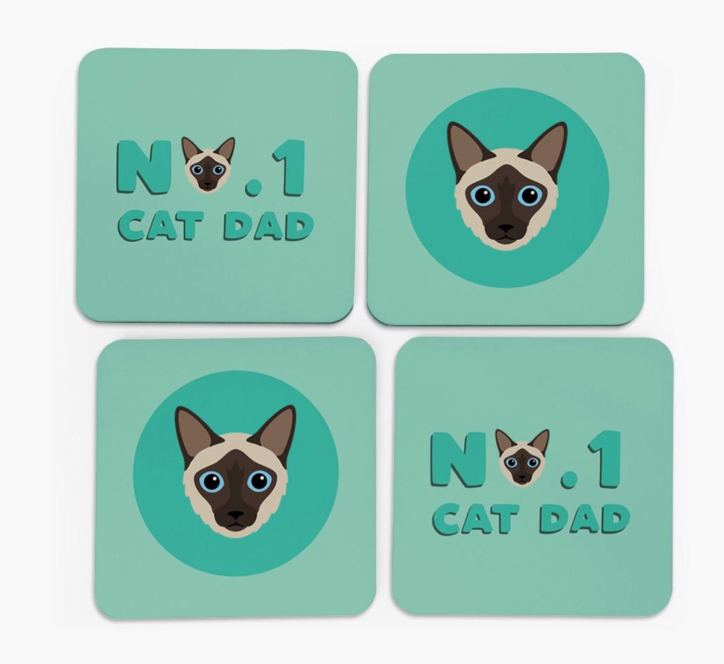 'No. 1 Cat Dad' - Personalised {breedFullName} Coasters (Set of 4)