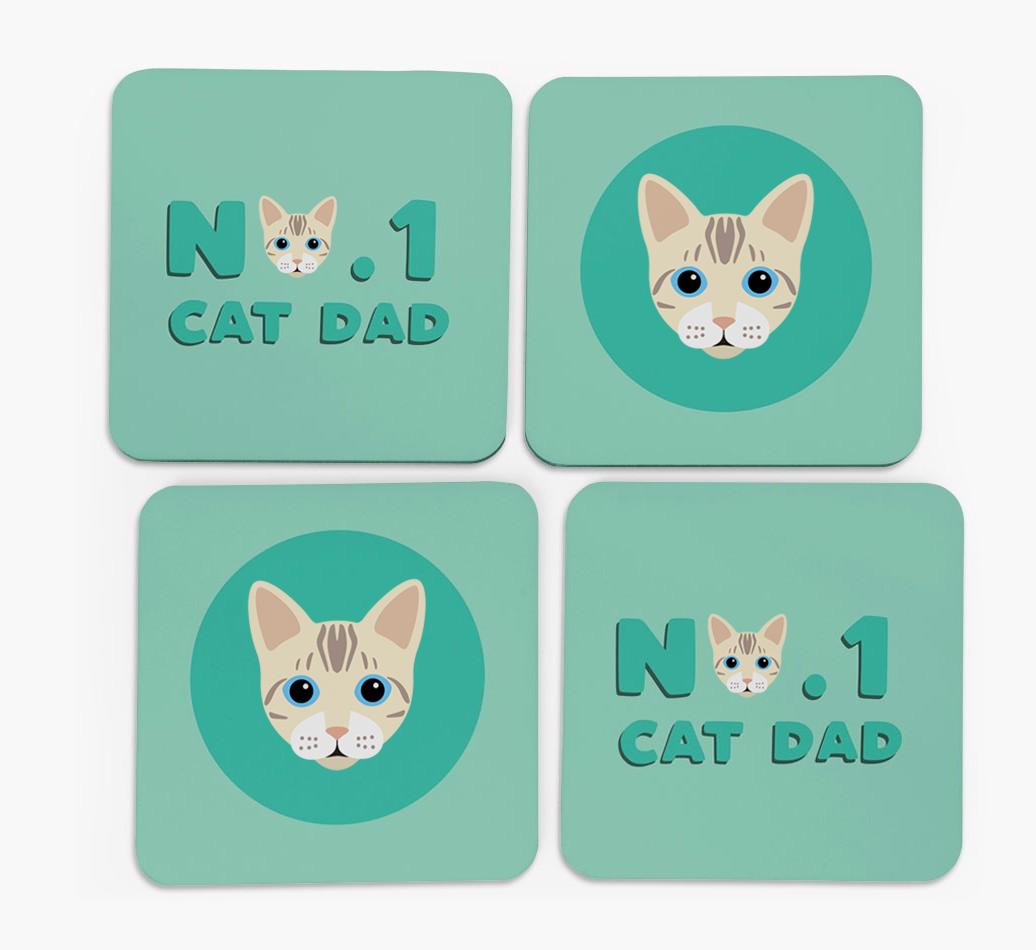 'No. 1 Cat Dad' - Personalised {breedFullName} Coasters (Set of 4)