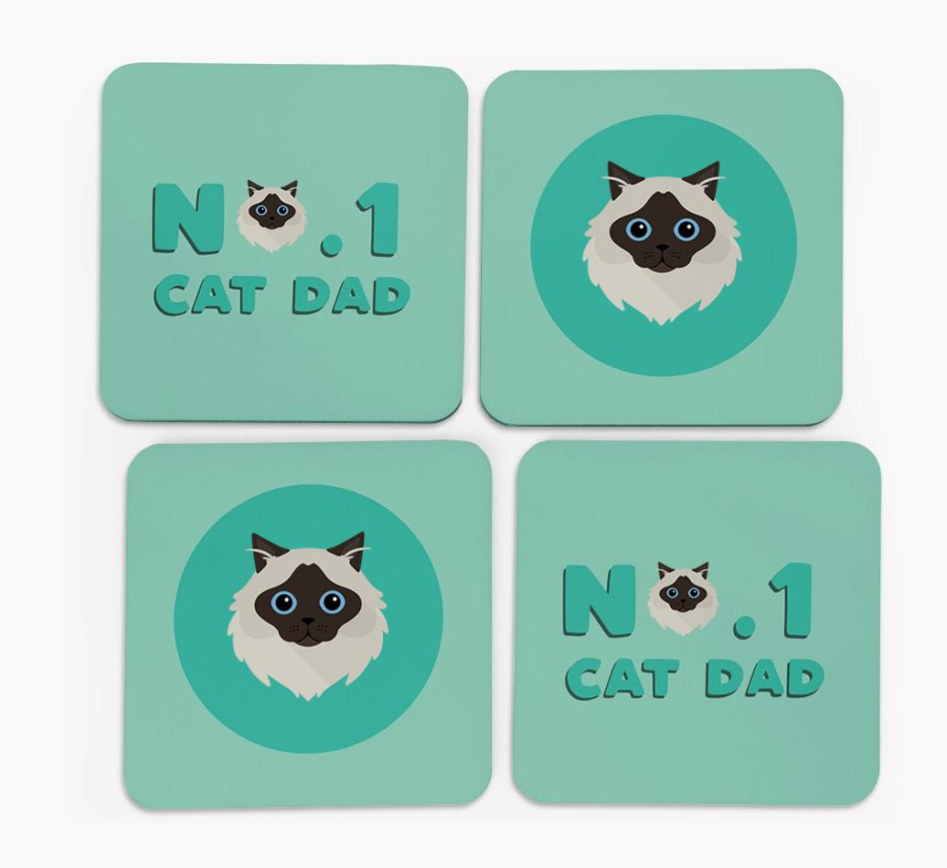 'No. 1 Cat Dad' - Personalised {breedFullName} Coasters (Set of 4)