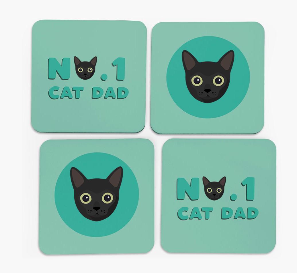 'No. 1 Cat Dad' - Personalised {breedFullName} Coasters (Set of 4)