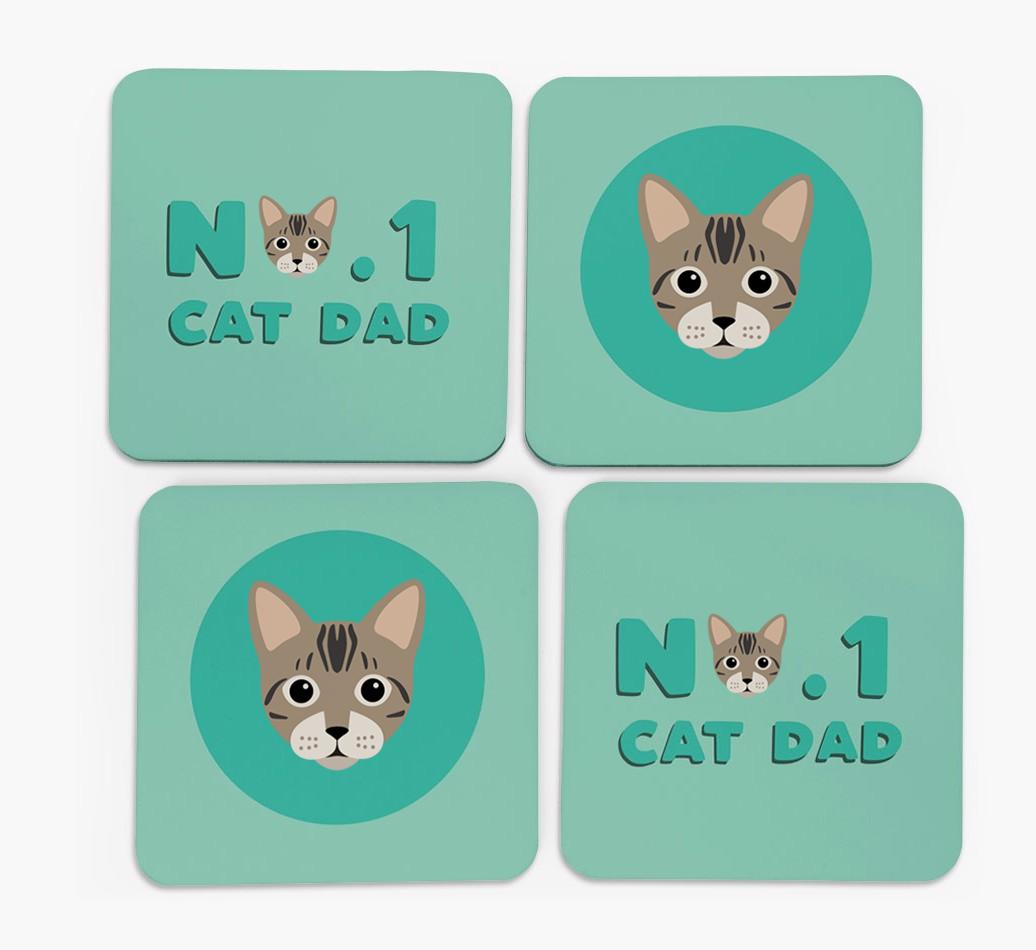 'No. 1 Cat Dad' - Personalised {breedFullName} Coasters (Set of 4)