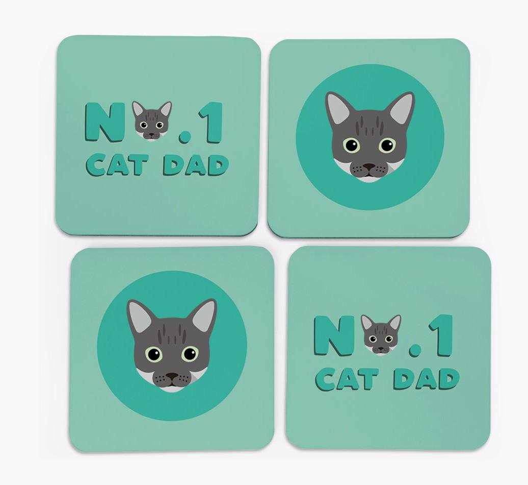 'No. 1 Cat Dad' - Personalised {breedFullName} Coasters (Set of 4)