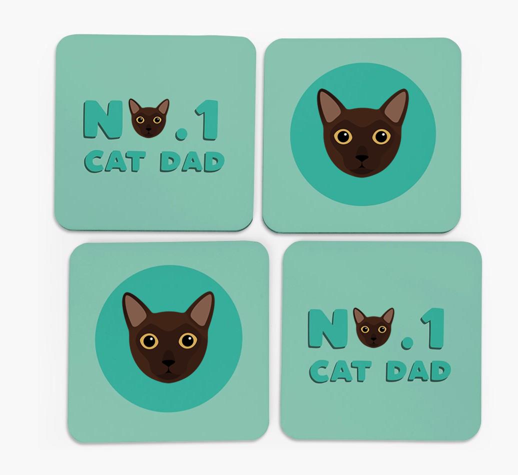 'No. 1 Cat Dad' - Personalised {breedFullName} Coasters (Set of 4)
