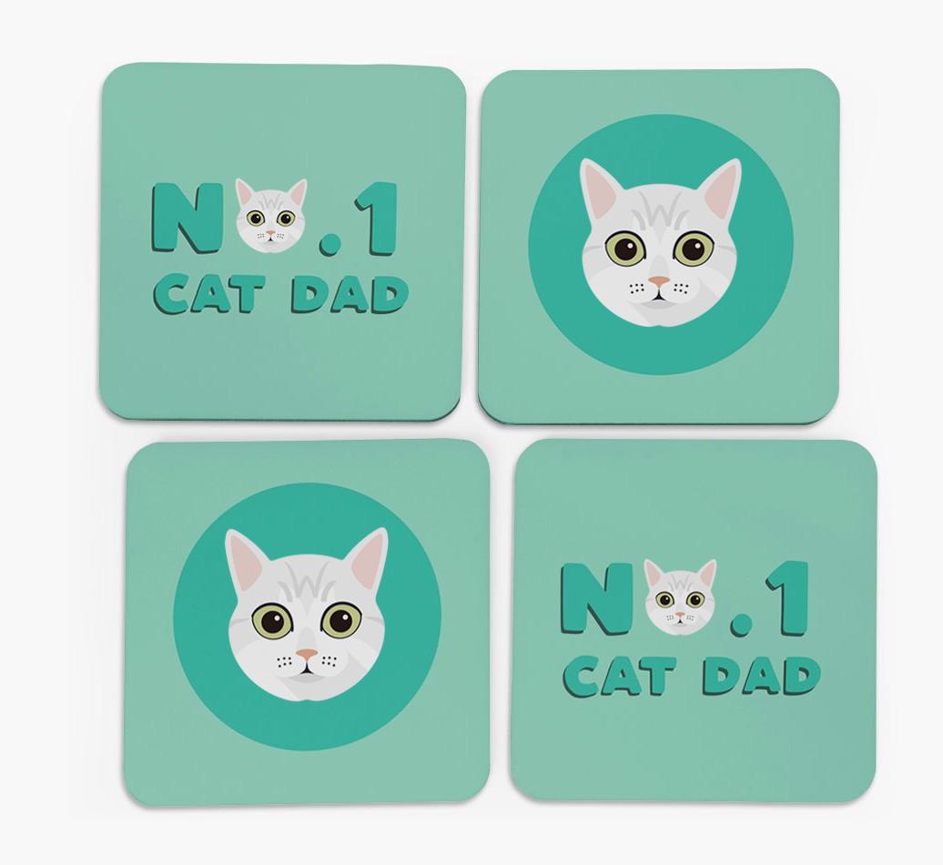 'No. 1 Cat Dad' - Personalised {breedFullName} Coasters (Set of 4)