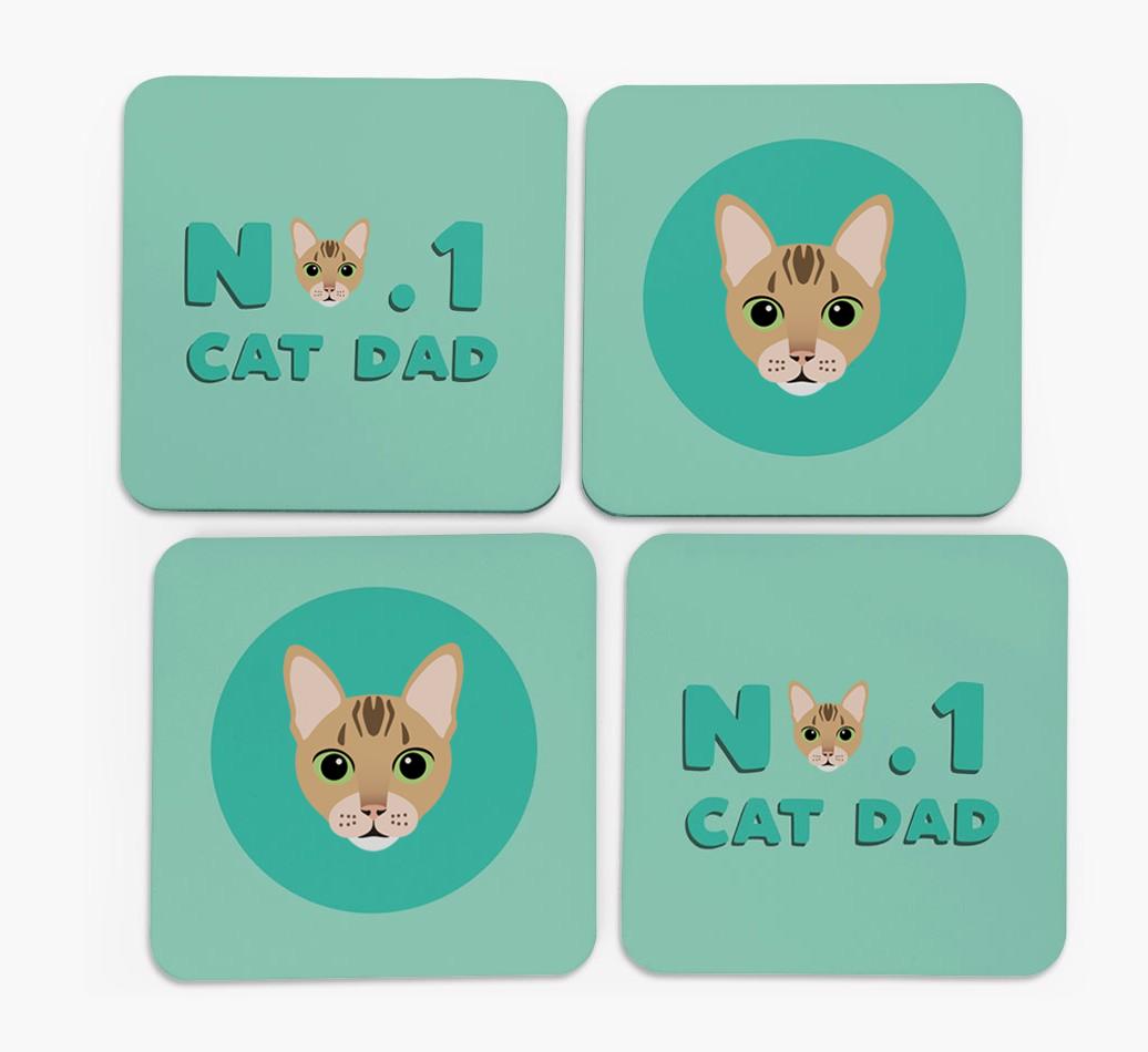 'No. 1 Cat Dad' - Personalised {breedFullName} Coasters (Set of 4)