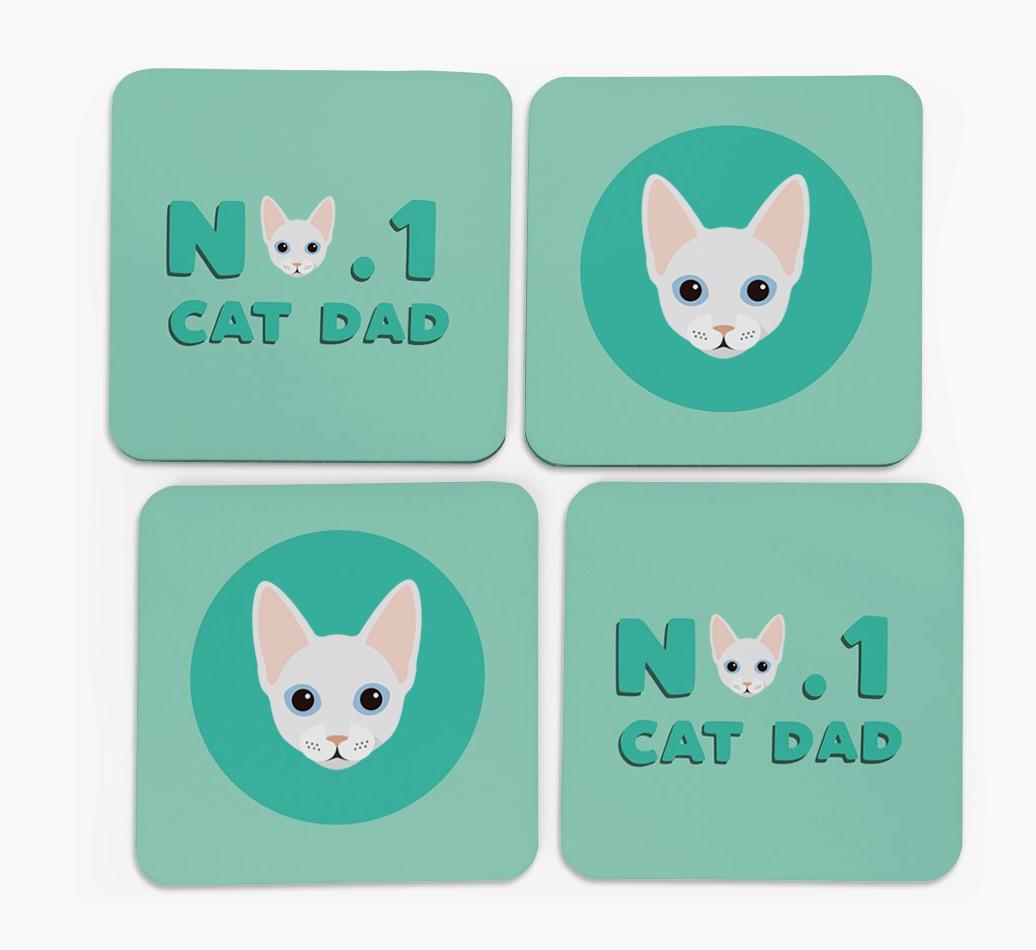 'No. 1 Cat Dad' - Personalised {breedFullName} Coasters (Set of 4)