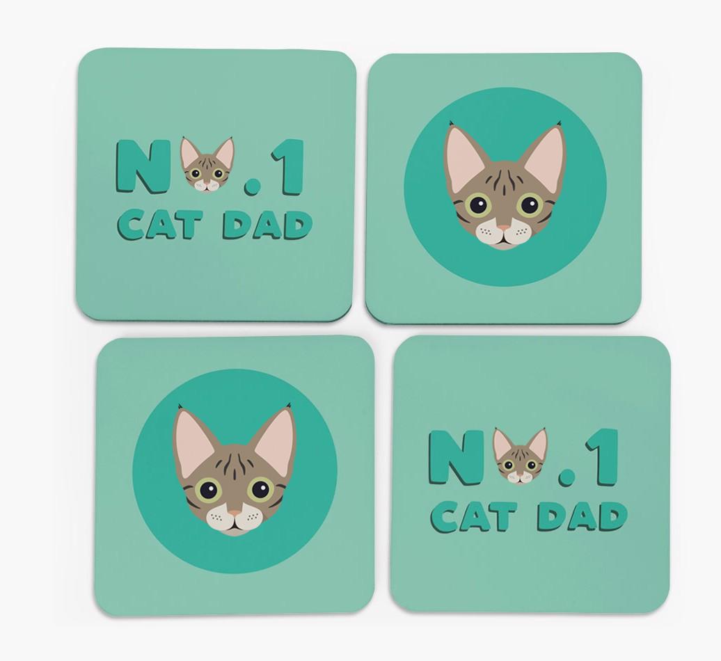 'No. 1 Cat Dad' - Personalised {breedFullName} Coasters (Set of 4)
