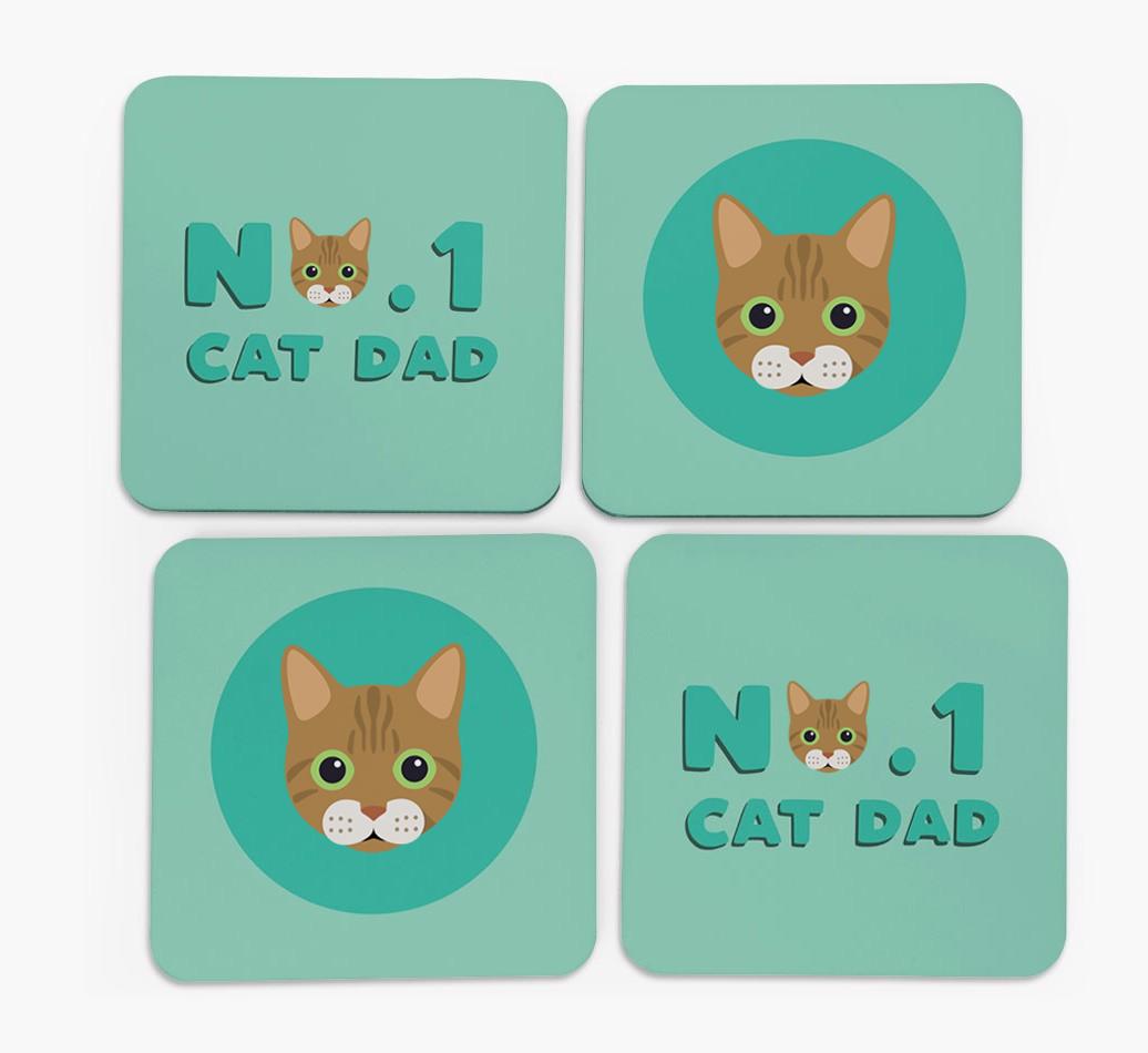 'No. 1 Cat Dad' - Personalised {breedFullName} Coasters (Set of 4)