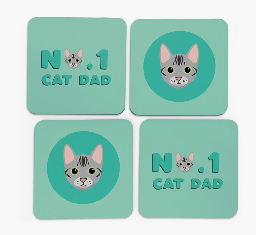 'No. 1 Cat Dad' - Personalised {breedFullName} Coasters (Set of 4)