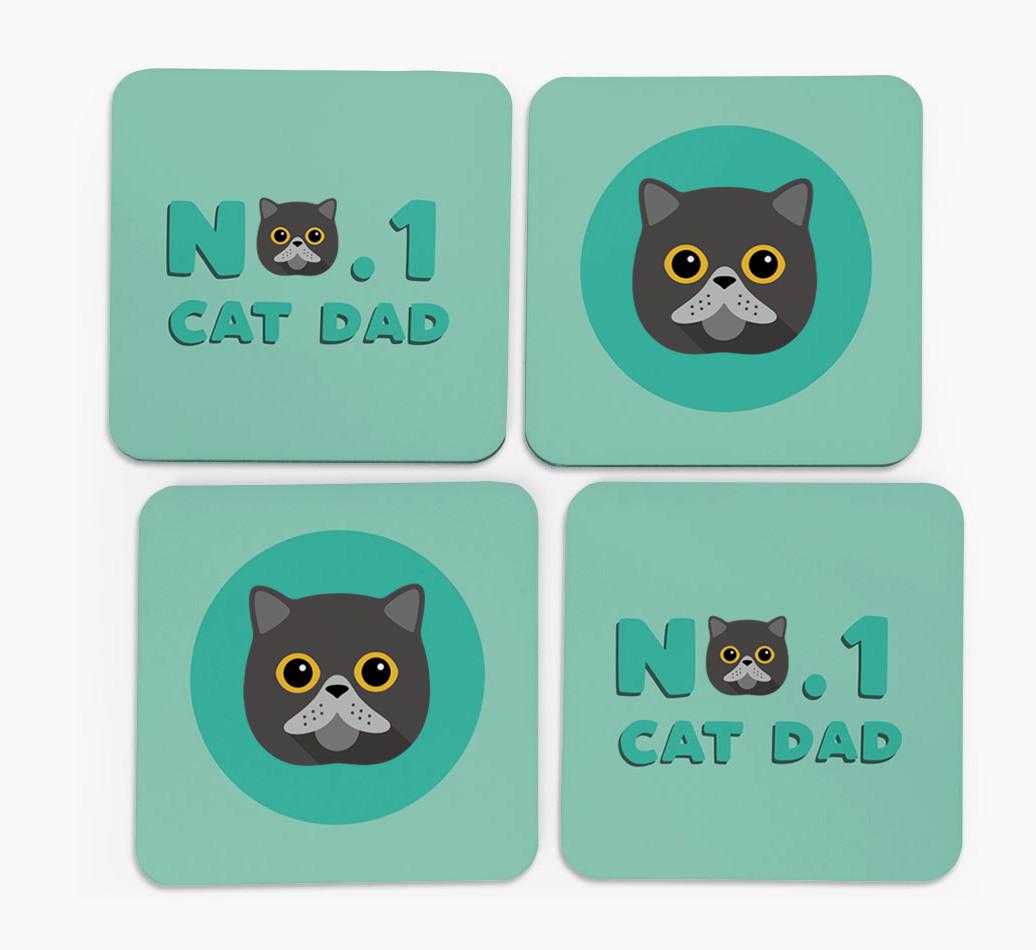 'No. 1 Cat Dad' - Personalised {breedFullName} Coasters (Set of 4)