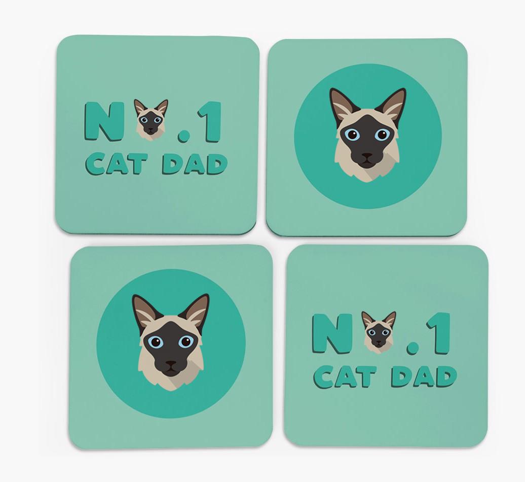 'No. 1 Cat Dad' - Personalised {breedFullName} Coasters (Set of 4)