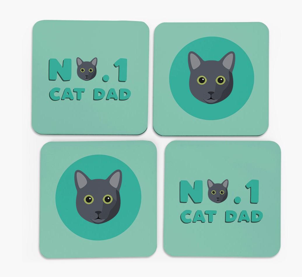 'No. 1 Cat Dad' - Personalised {breedFullName} Coasters (Set of 4)