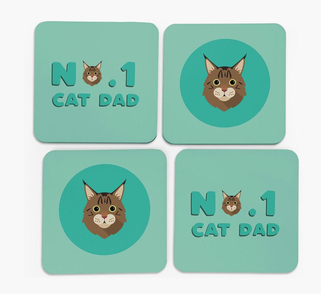 'No. 1 Cat Dad' - Personalised {breedFullName} Coasters (Set of 4)