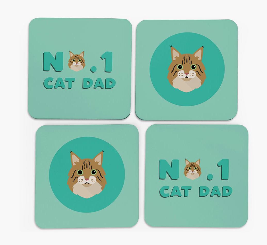 'No. 1 Cat Dad' - Personalised {breedFullName} Coasters (Set of 4)