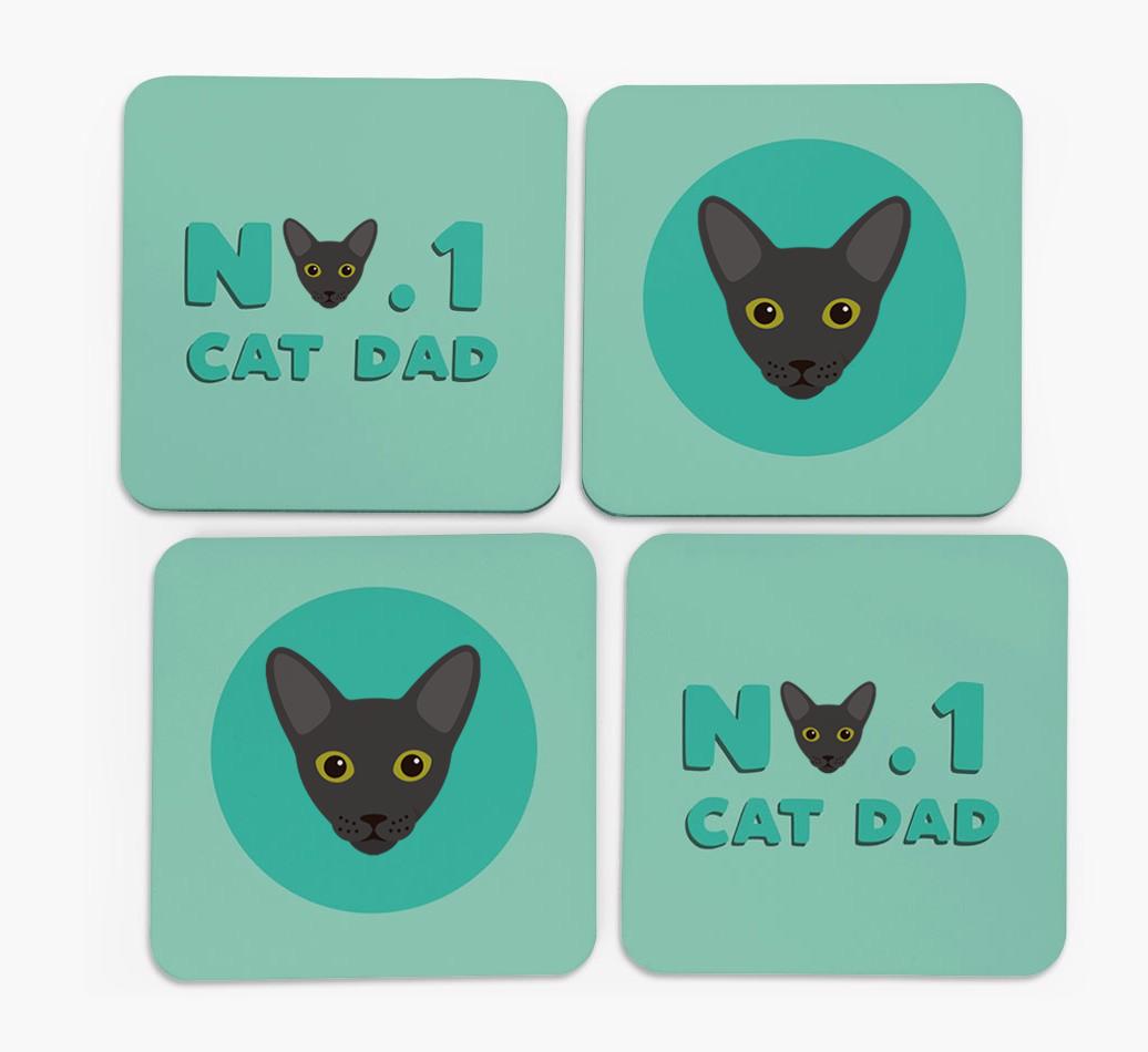 'No. 1 Cat Dad' - Personalised {breedFullName} Coasters (Set of 4)