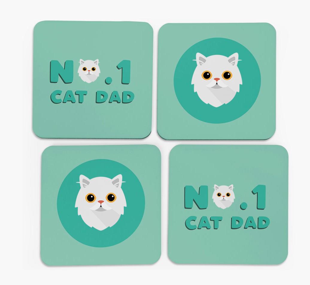 'No. 1 Cat Dad' - Personalised {breedFullName} Coasters (Set of 4)