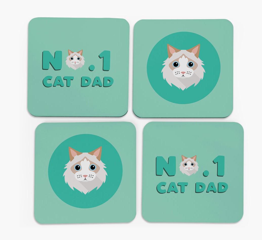 'No. 1 Cat Dad' - Personalised {breedFullName} Coasters (Set of 4)
