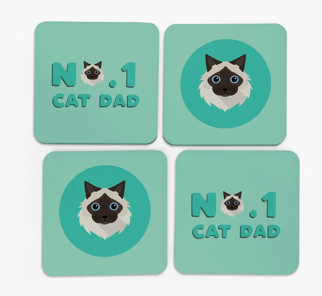 'No. 1 Cat Dad' - Personalised {breedFullName} Coasters (Set of 4)