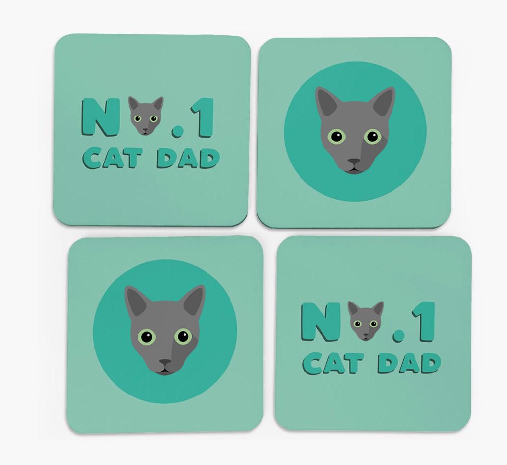 'No. 1 Cat Dad' - Personalised {breedFullName} Coasters (Set of 4)