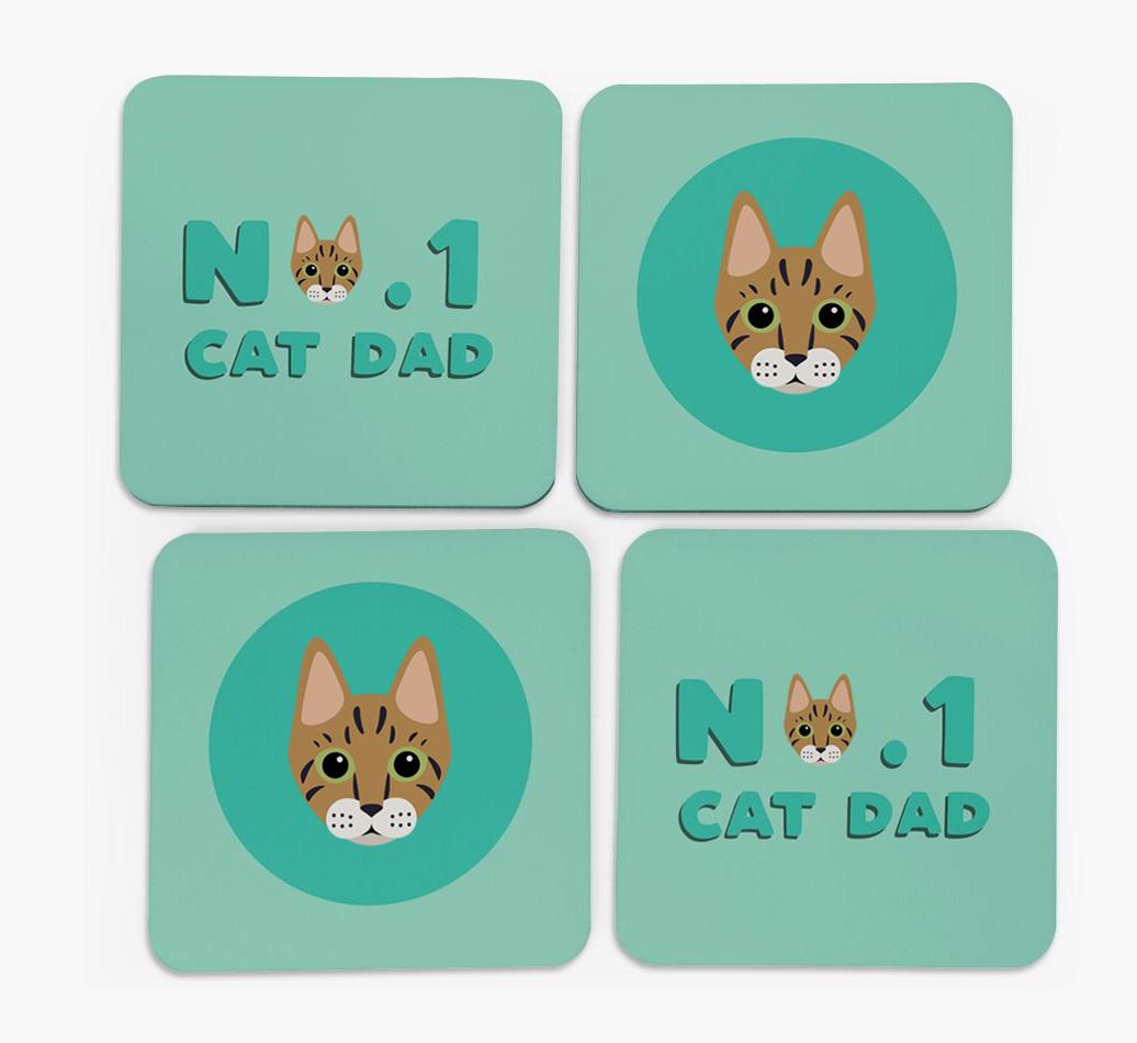 'No. 1 Cat Dad' - Personalised {breedFullName} Coasters (Set of 4)