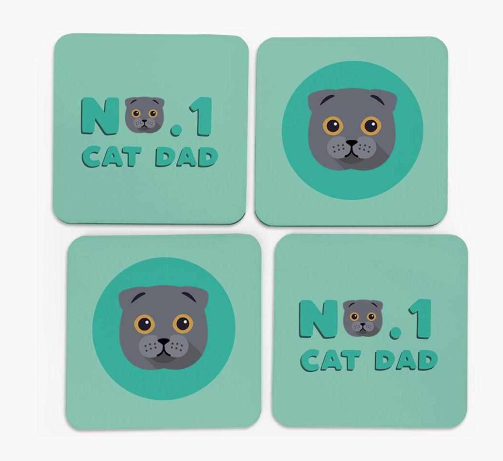 'No. 1 Cat Dad' - Personalised {breedFullName} Coasters (Set of 4)