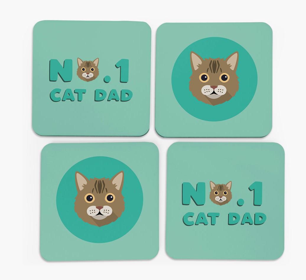 'No. 1 Cat Dad' - Personalised {breedFullName} Coasters (Set of 4)